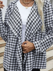 Jacket Turndown Collar Plaid Pattern Long Overcoat