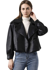 Jackets Leather Turndown Collar Long Sleeve Jacket