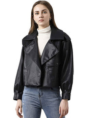 Jackets Leather Turndown Collar Long Sleeve Jacket
