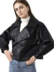 Jackets Leather Turndown Collar Long Sleeve Jacket