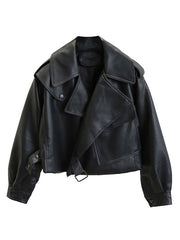 Jackets Leather Turndown Collar Long Sleeve Jacket