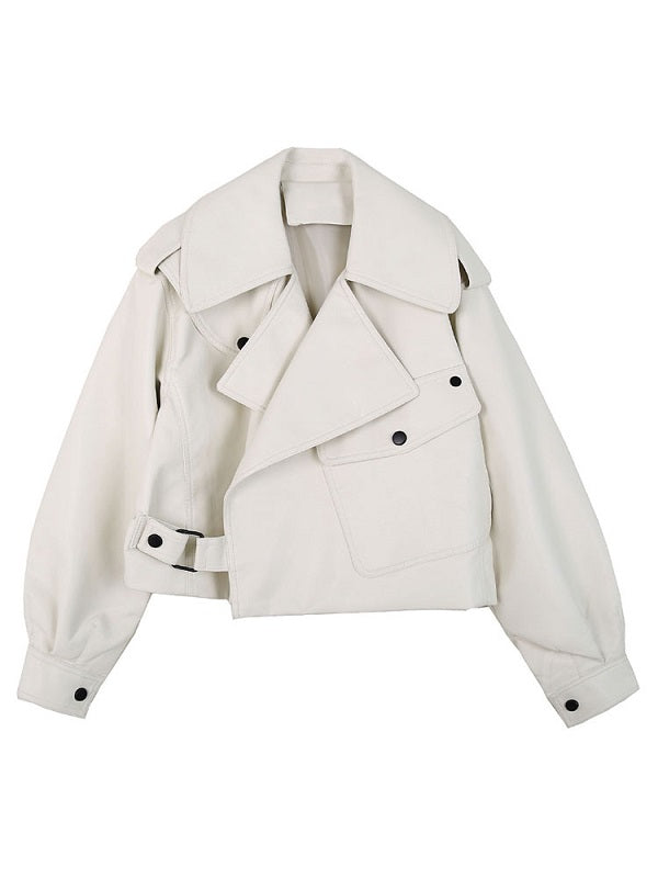 Jackets Leather Turndown Collar Long Sleeve Jacket