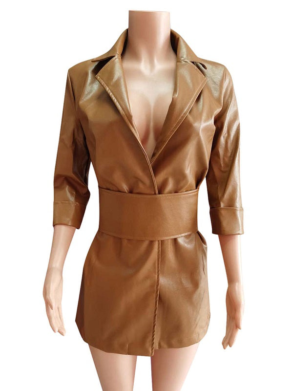 Jackets Turndown Collar Casual Street Wear Leather Jacket