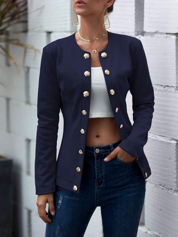 Jewel Neck Buttons Casual Street Wear Jacket