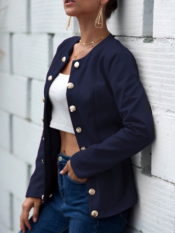 Jewel Neck Buttons Casual Street Wear Jacket