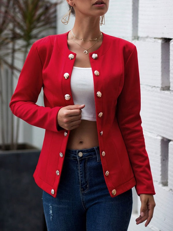 Jewel Neck Buttons Casual Street Wear Jacket