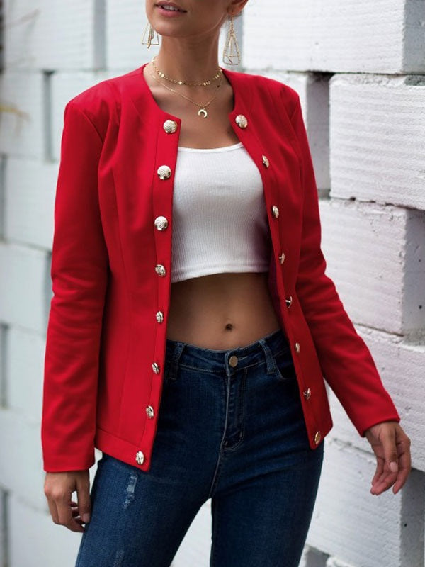 Jewel Neck Buttons Casual Street Wear Jacket