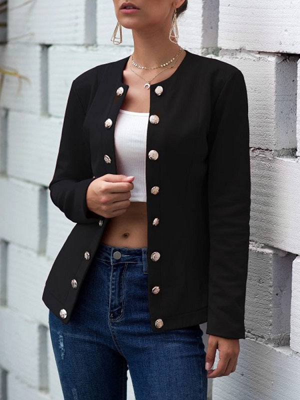 Jewel Neck Buttons Casual Street Wear Jacket