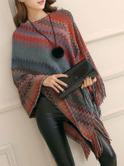 Jewel Neck Layered Fringe Cape
