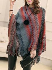 Jewel Neck Layered Fringe Cape