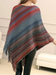 Jewel Neck Layered Fringe Cape