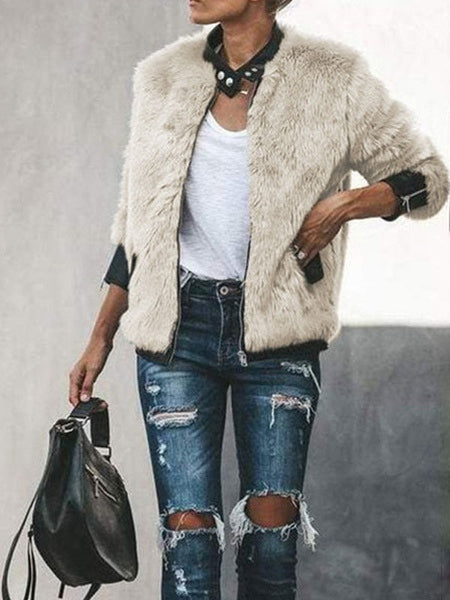 Jewel Neck Long Sleeve Zipper Detail Short Coat