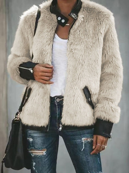 Jewel Neck Long Sleeve Zipper Detail Short Coat