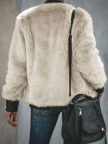 Jewel Neck Long Sleeve Zipper Detail Short Coat