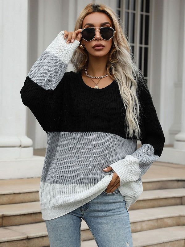 Jewel Neck Polyester Long Sleeves Stretch Sweaters