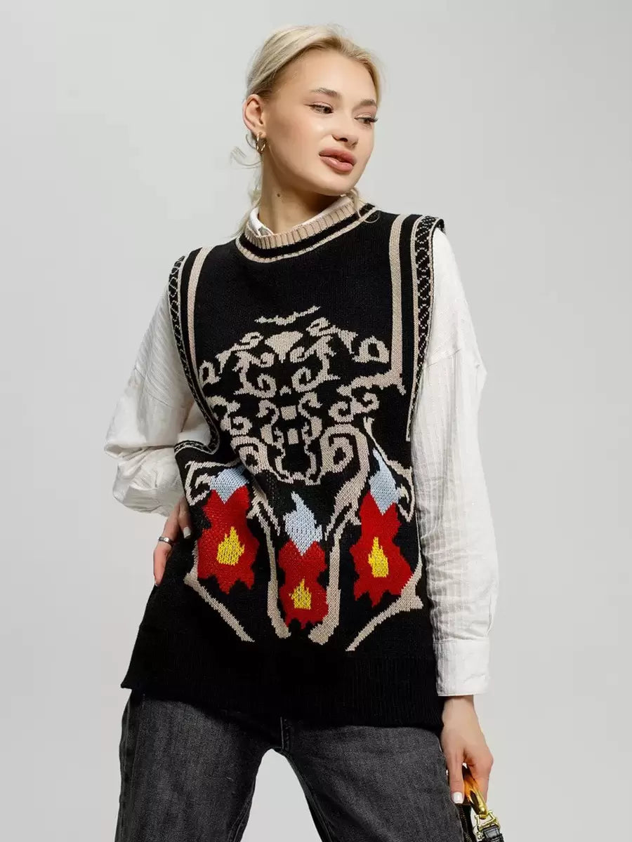 Jewel Neck Solid Sleeveless Polyester Street Wear Sweaters