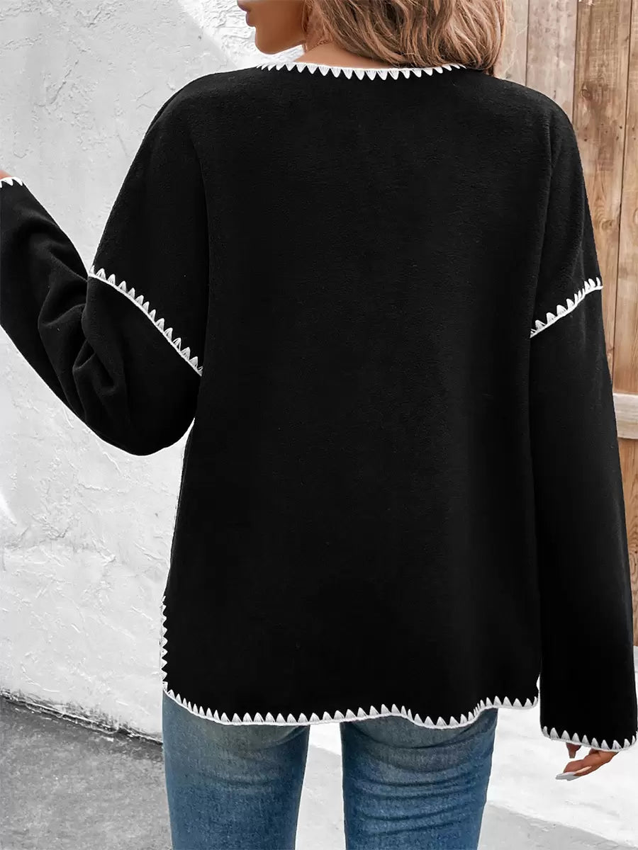 Jewel Neck Two-Tone Buttons Long Sleeves Elegant And Vintage Jacket