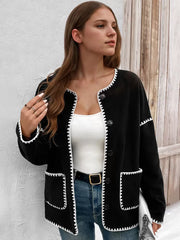 Jewel Neck Two-Tone Buttons Long Sleeves Elegant And Vintage Jacket