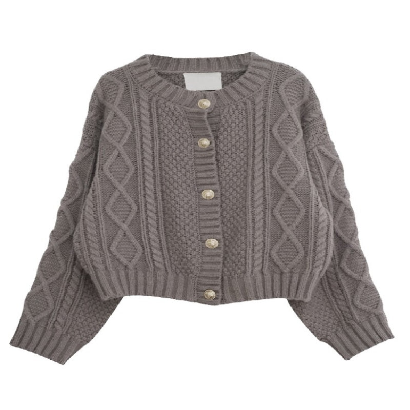 Kintted Open Stitch Single Breasted O Neck Full Solid Loose Sweaters