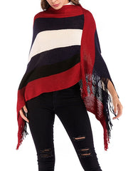 Knit Poncho Geometric Jewel Neck Long Sleeve Cape Coat