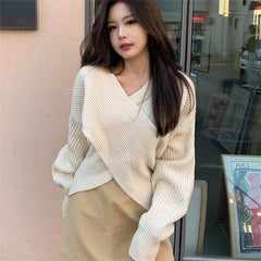 Knitting Cross Pull Sexy Loose Casual Elegant Sweaters