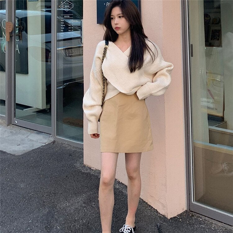 Knitting Cross Pull Sexy Loose Casual Elegant Sweaters