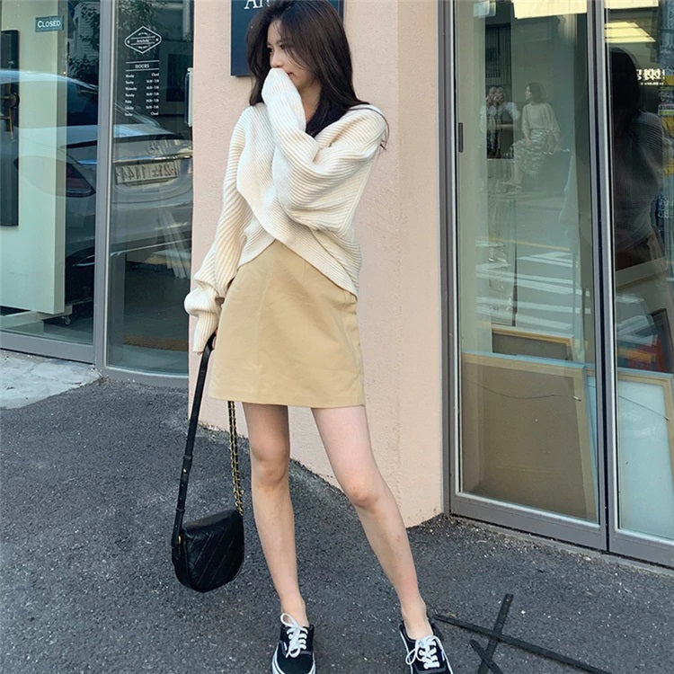 Knitting Cross Pull Sexy Loose Casual Elegant Sweaters