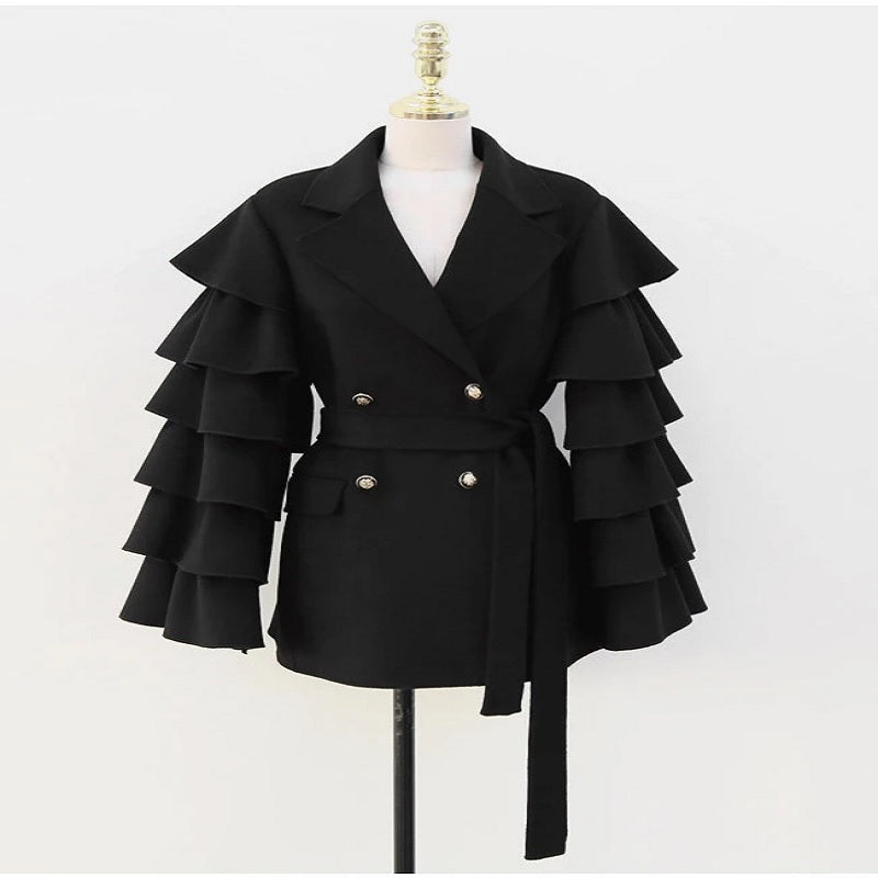 Korean Dongdaemun Design Multi-layer Lotus Leaf Sleeve Coat