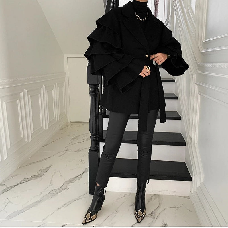 Korean Dongdaemun Design Multi-layer Lotus Leaf Sleeve Coat