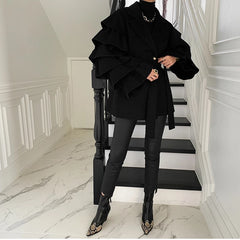 Korean Dongdaemun Design Multi-layer Lotus Leaf Sleeve Coat