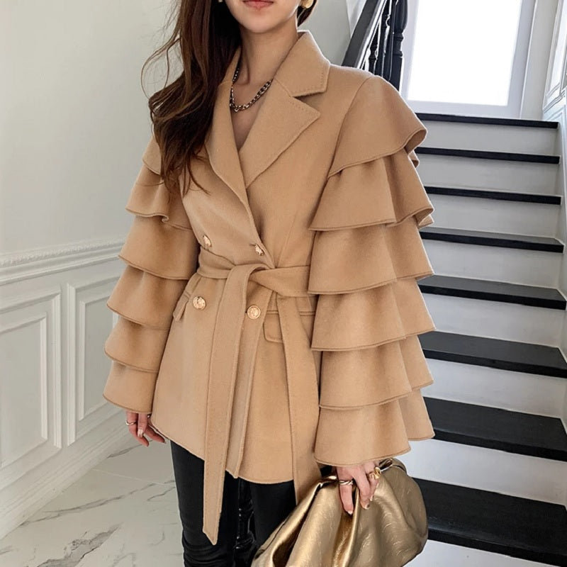 Korean Dongdaemun Design Multi-layer Lotus Leaf Sleeve Coat