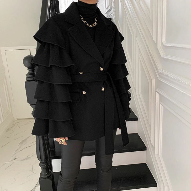 Korean Dongdaemun Design Multi-layer Lotus Leaf Sleeve Coat