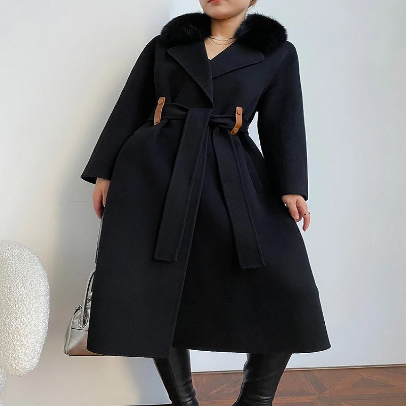 Korean Style Vintage long sleeve woolen cashmere coat
