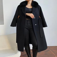 Korean Style Vintage long sleeve woolen cashmere coat