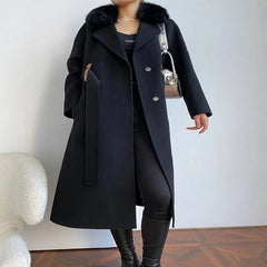 Korean Style Vintage long sleeve woolen cashmere coat