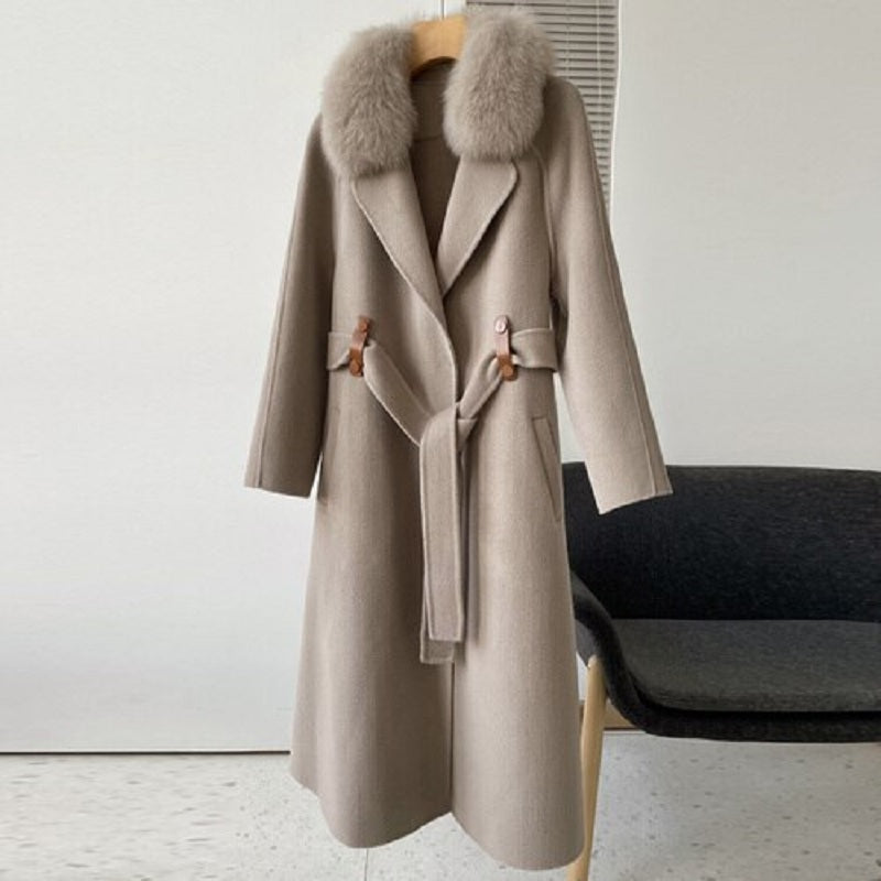 Korean Style Vintage long sleeve woolen cashmere coat