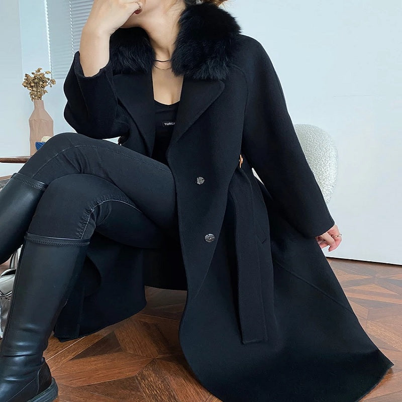 Korean Style Vintage long sleeve woolen cashmere coat