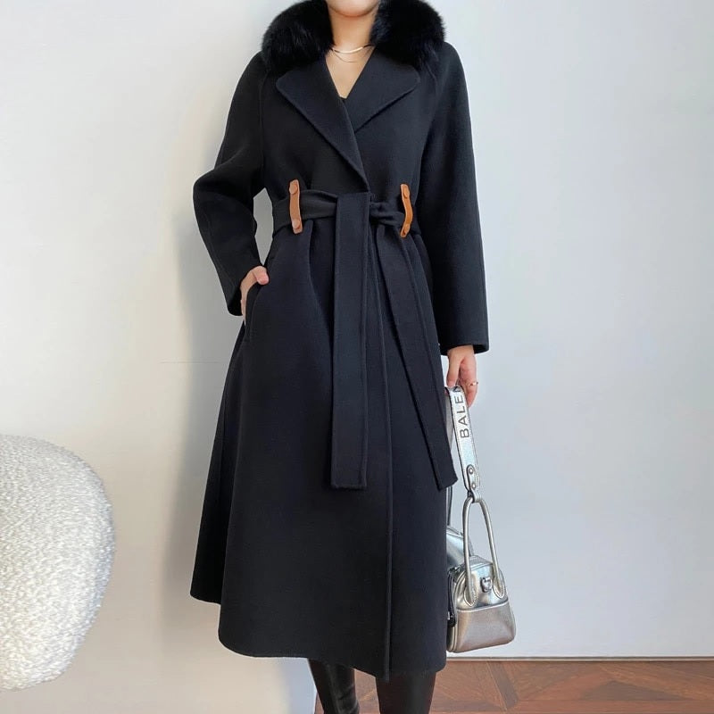 Korean Style Vintage long sleeve woolen cashmere coat