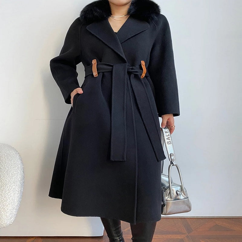 Korean Style Vintage long sleeve woolen cashmere coat