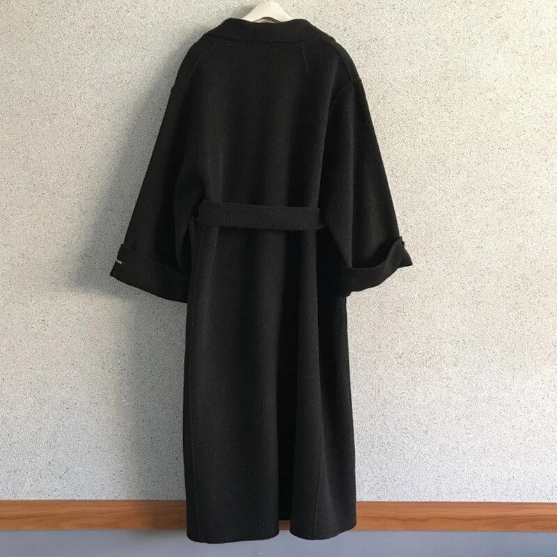 Korean Version Loose Lace-up High-end Wool Outerwear