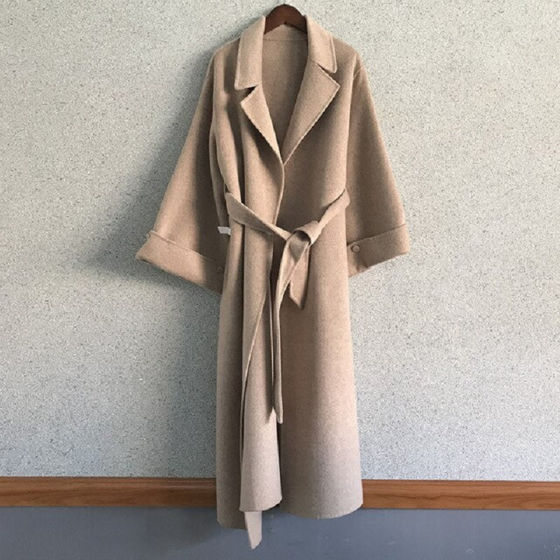 Korean Version Loose Lace-up High-end Wool Outerwear