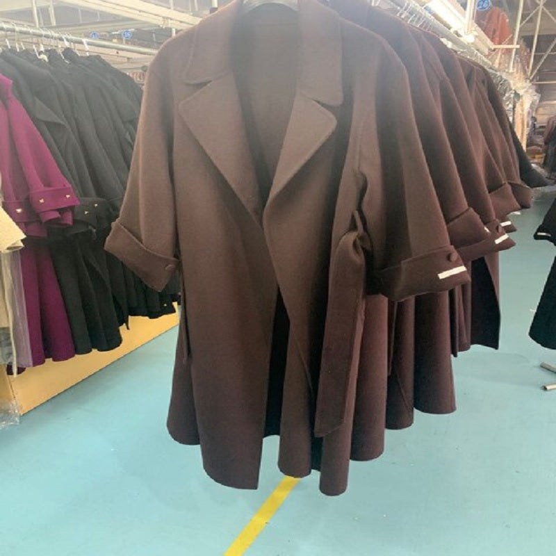 Korean Version Loose Lace-up High-end Wool Outerwear