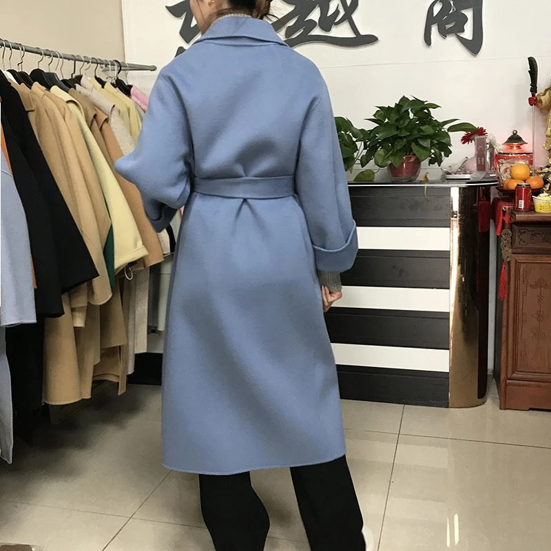 Korean Version Loose Lace-up High-end Wool Outerwear