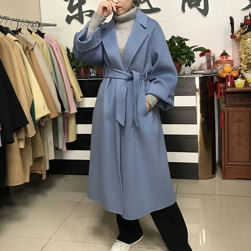 Korean Version Loose Lace-up High-end Wool Outerwear