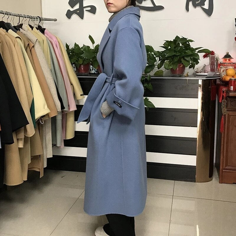 Korean Version Loose Lace-up High-end Wool Outerwear