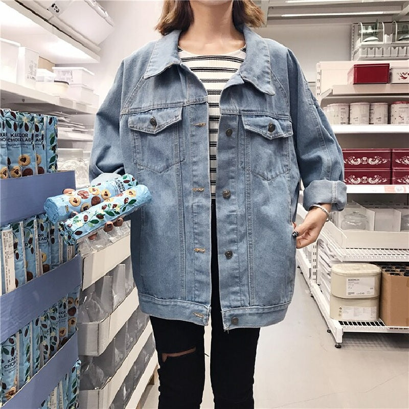 Korean fashion denim jacket long sleeve coat