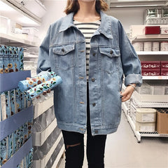 Korean fashion denim jacket long sleeve coat