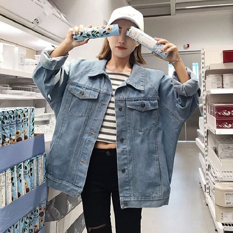 Korean fashion denim jacket long sleeve coat