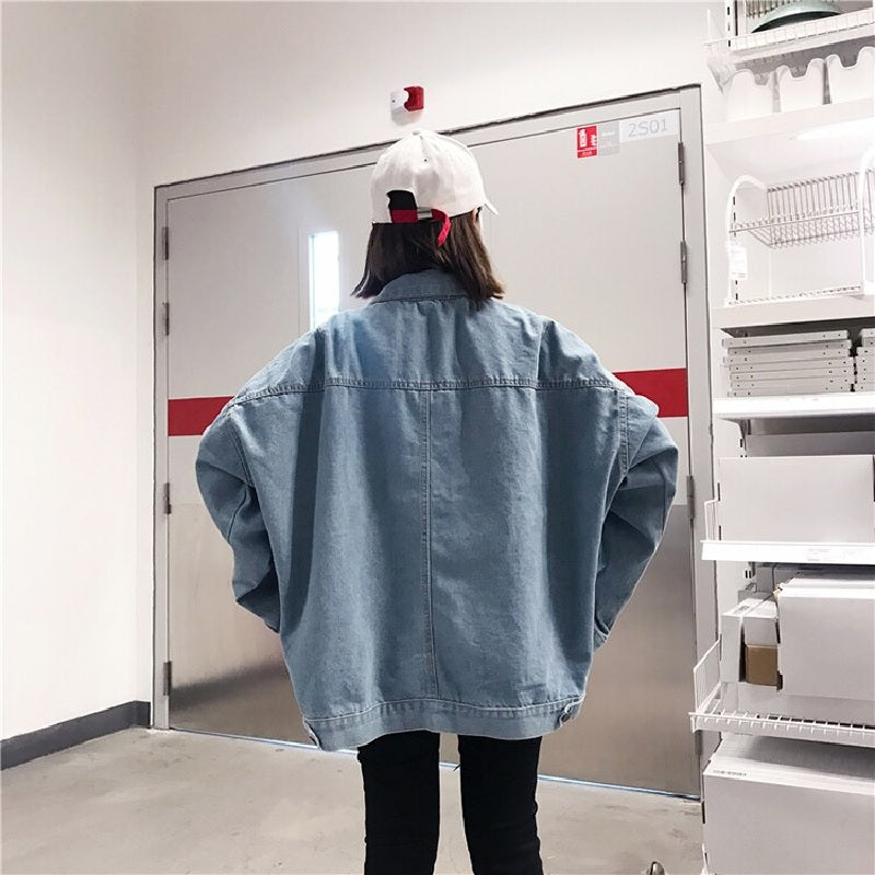 Korean fashion denim jacket long sleeve coat