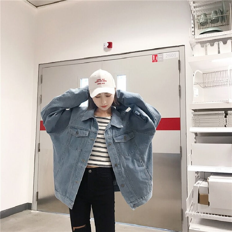 Korean fashion denim jacket long sleeve coat